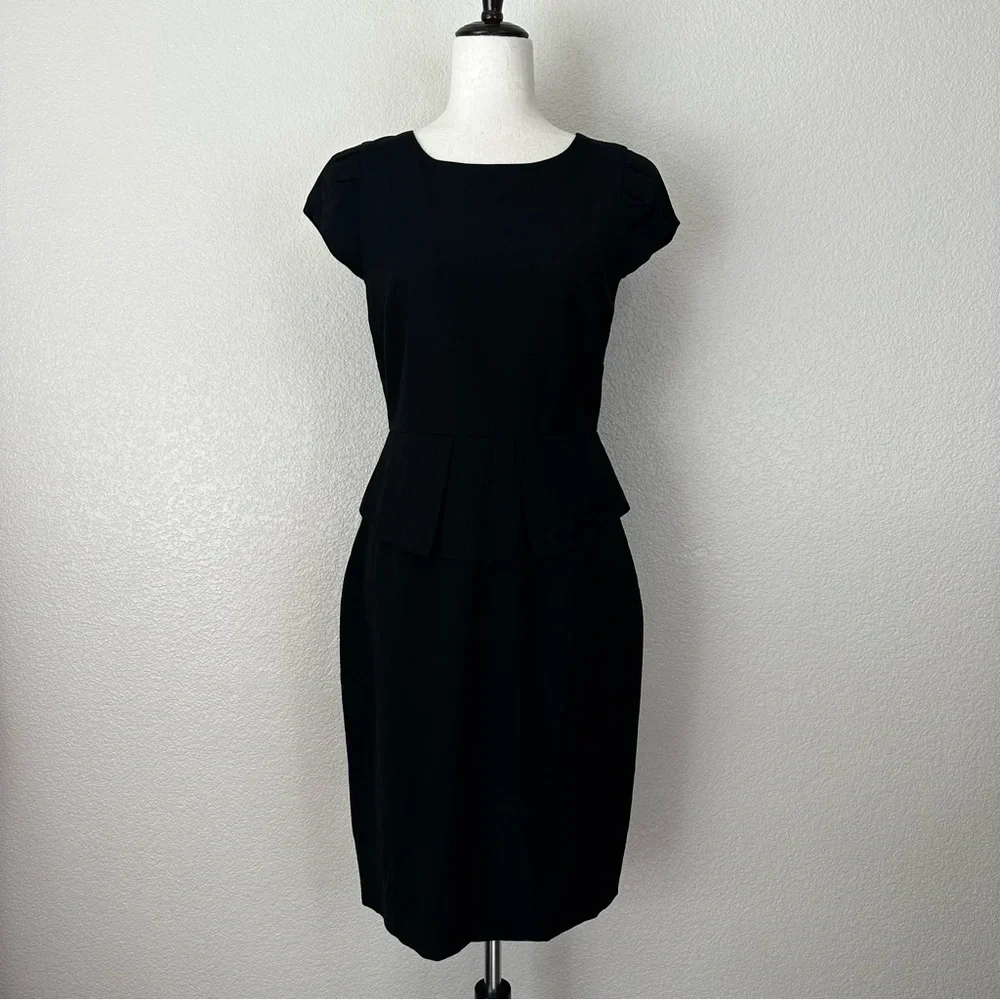 J. Crew Wool Blend Black Peplum Waist Dress, Size 4